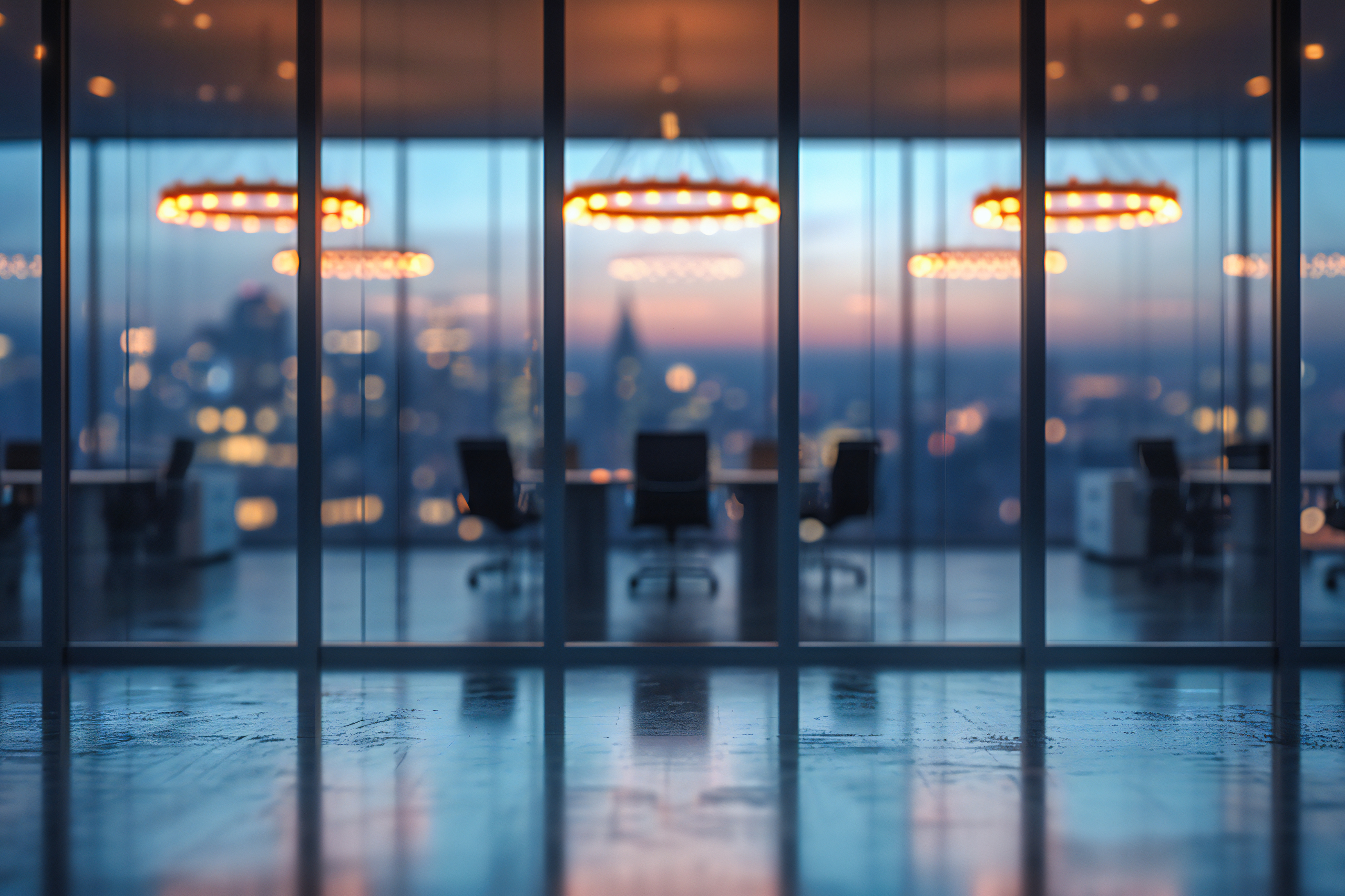 Corporate boardroom with city view